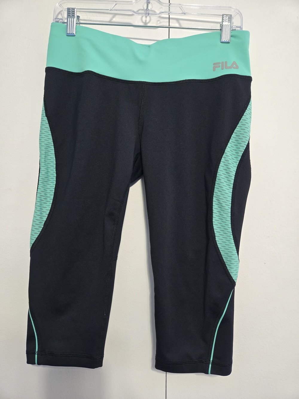 Fila Sport Capri‎ Leggings M Black Aqua Colorblock Drawstring